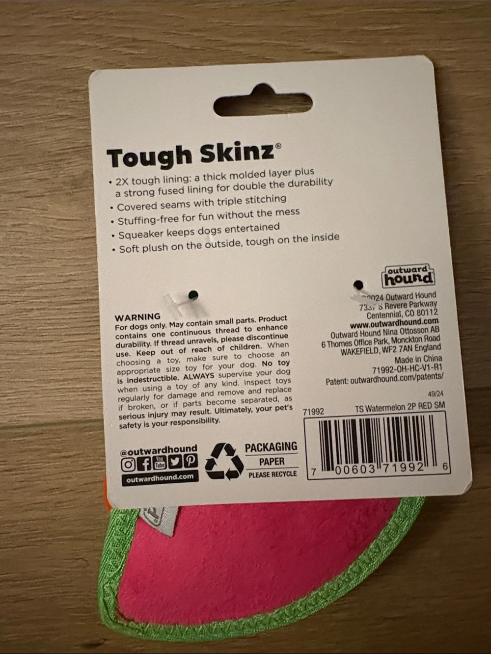Outward Hound Pink & Green Watermelon Plush Squeak Toy